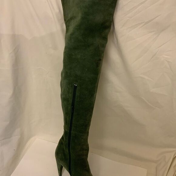 Chloe  Tall Leather Boots Size 35.5  High Heel Over The Knee Zip Green suede - Picture 2 of 12